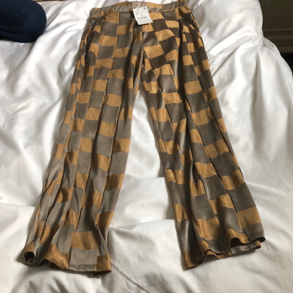 Zara Sheer Checkered flowy pants